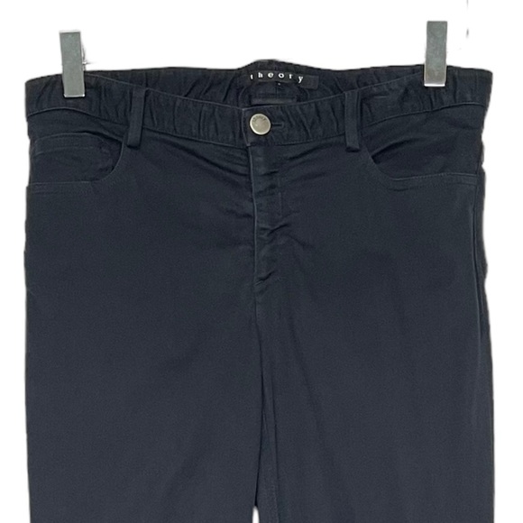 Theory Pants Womens 4 Black Straight Leg Flat Front Cotton Stretch Blend Pockets - Picture 2 of 11